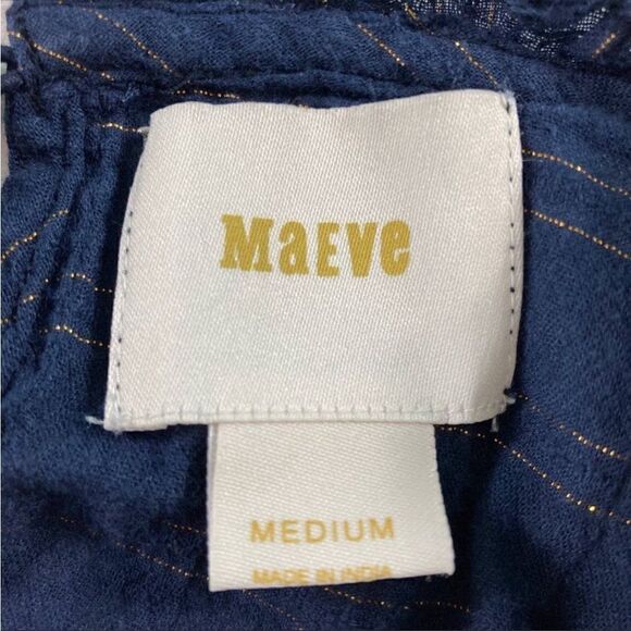 Anthropologie Maeve Navy Striped Long Sleeve Keyhole Back Pleated Blouse Size M - Picture 4 of 9